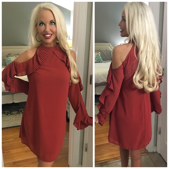 ❤️LAST 1! Brick Ruffled Sleeve Tunic Dress - Picture 4 of 4